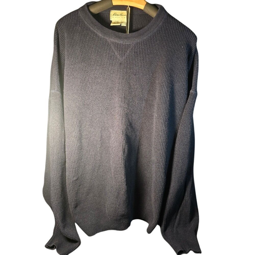 Eddie Bauer Vintage Men XL Navy Blue Ribbed Knit 100% Cotton Sweater Made in USA